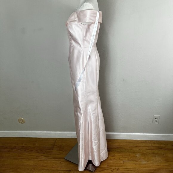Alfred Sung D760 Off‎ the Shoulder Satin Twill Maxi Dress Gown Blush Pink Size 2 - Picture 3 of 13